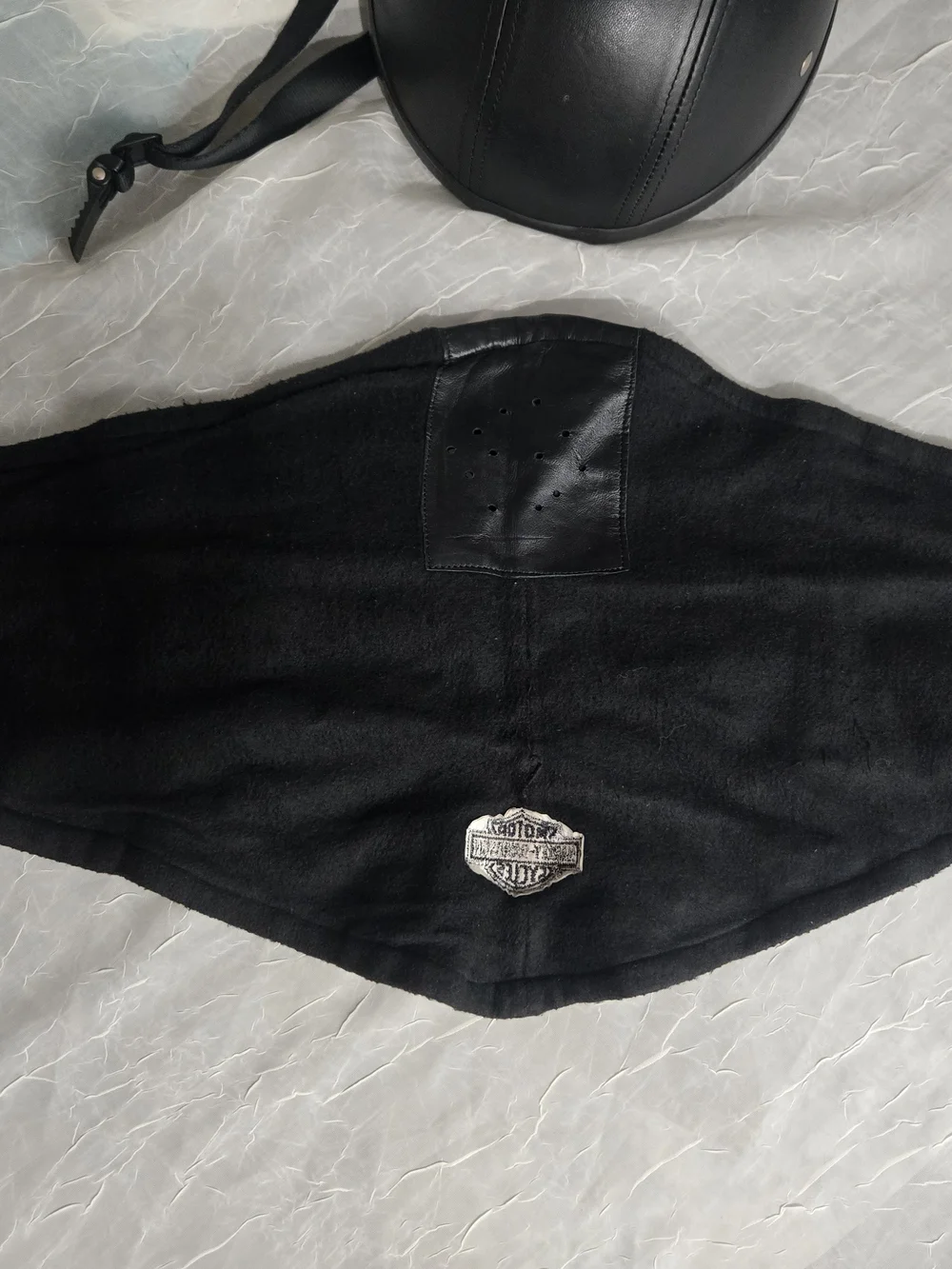 Harley-Davidson Black Leather Motorcycle Neck Gaitor Mask And Helmet